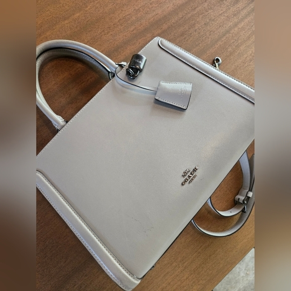 Coach Double Handle Satchel with Removable Shoulder Strap, Smooth Grey Leather - Picture 1 of 12